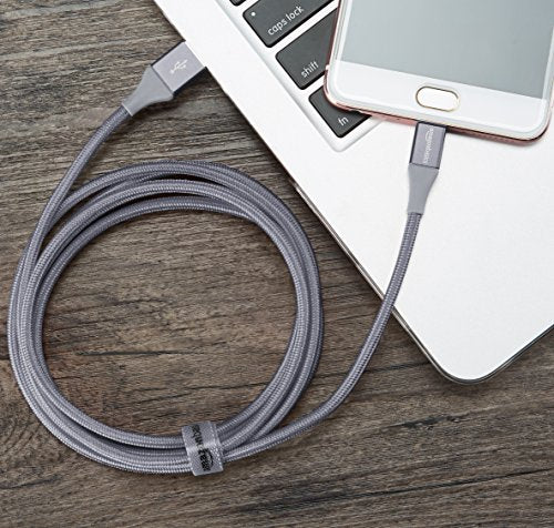 (Open Box) Amazonbasics Double Braided Nylon Micro USB Charging Cable for Android Smartphone (3 Feet, Gold)