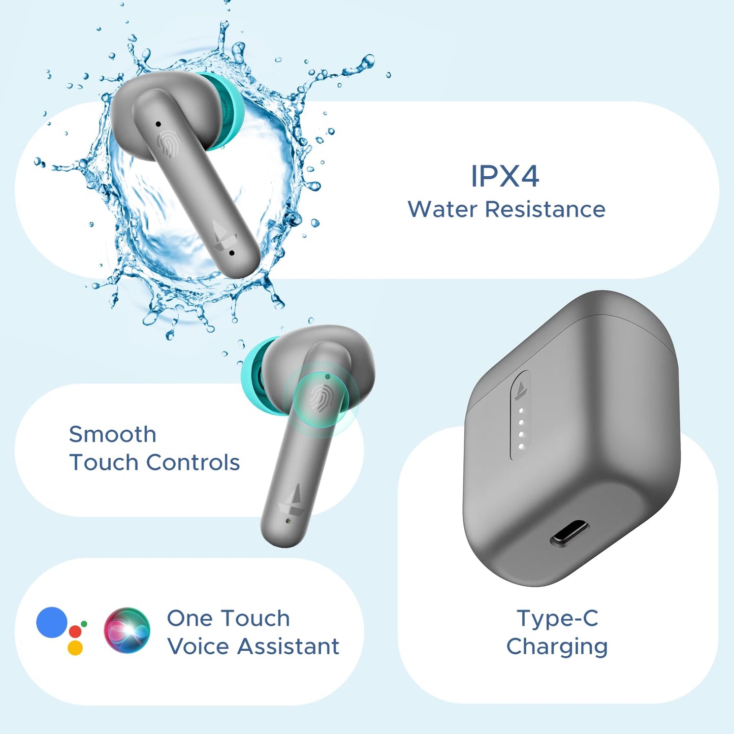 (Without Box) boAt Airdopes 141 Bluetooth Truly Wireless in-Ear Earbuds w/ 42H Playtime,Low Latency Mode for Gaming, ENx Tech, IWP, IPX4 Water Resistance, Smooth Touch Controls