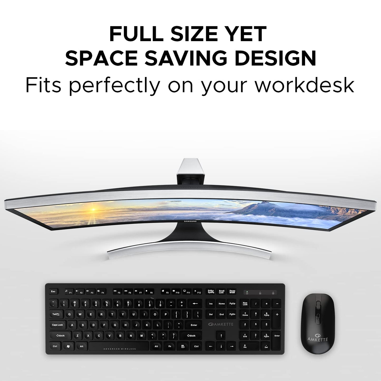 (Open Box) Amkette Primus Neo 2.4 Ghz Advanced Wireless Keyboard and Mouse Set | Intelligent Auto Sleep Function | Space Saving and Ergonomic | Mouse On/Off Switch | 3 DPI Settings | USB Nano Receiver (Black)