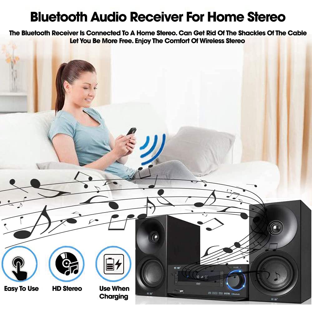 (Open Box) Sounce Bluetooth 5.0 Receiver for Car, Noise Cancelling Bluetooth AUX Adapter, Bluetooth Music Receiver for Home Stereo/Wired Headphones/Hands-Free Call, 16H Battery Life