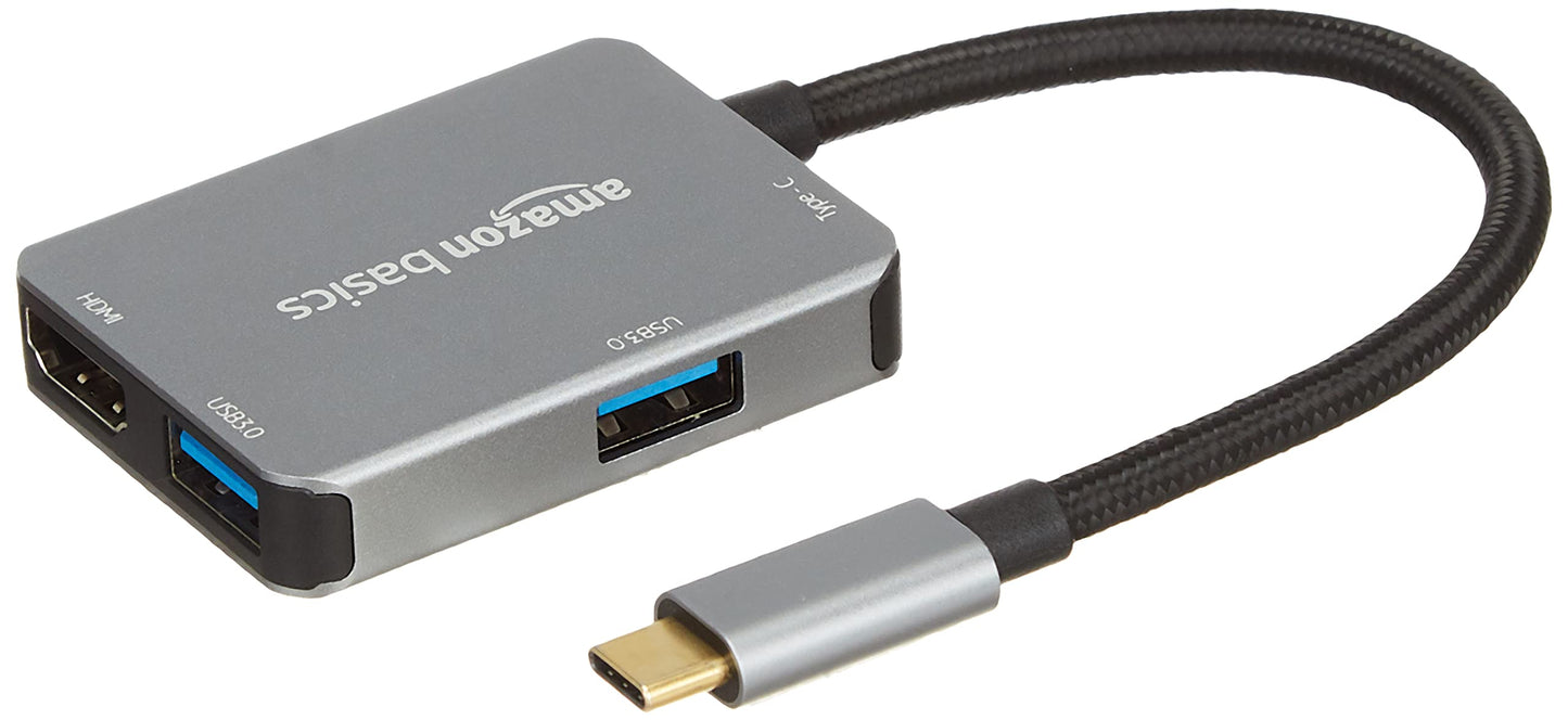 (Open Box) amazon basics 4-in-1 USB Type C Adapter (Grey) Port