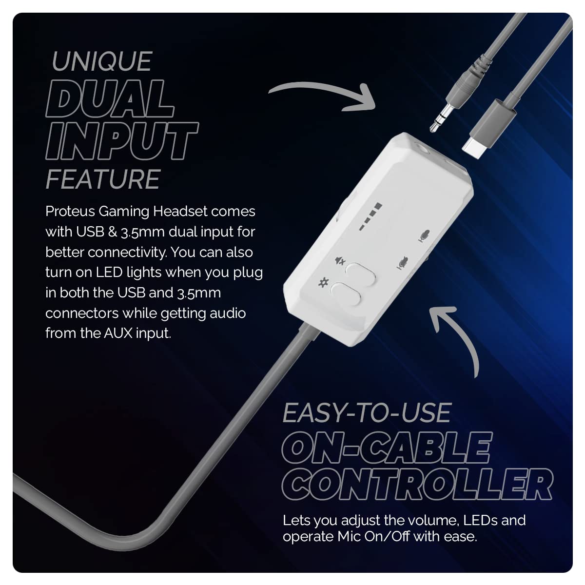 (Open Box)Cosmic Byte Proteus Headset Dual Input USB and 3.5mm, 7.1 Surround Sound, RGB LED, ENC Microphone, Memory Foam Earcushions, Windows Software (White)