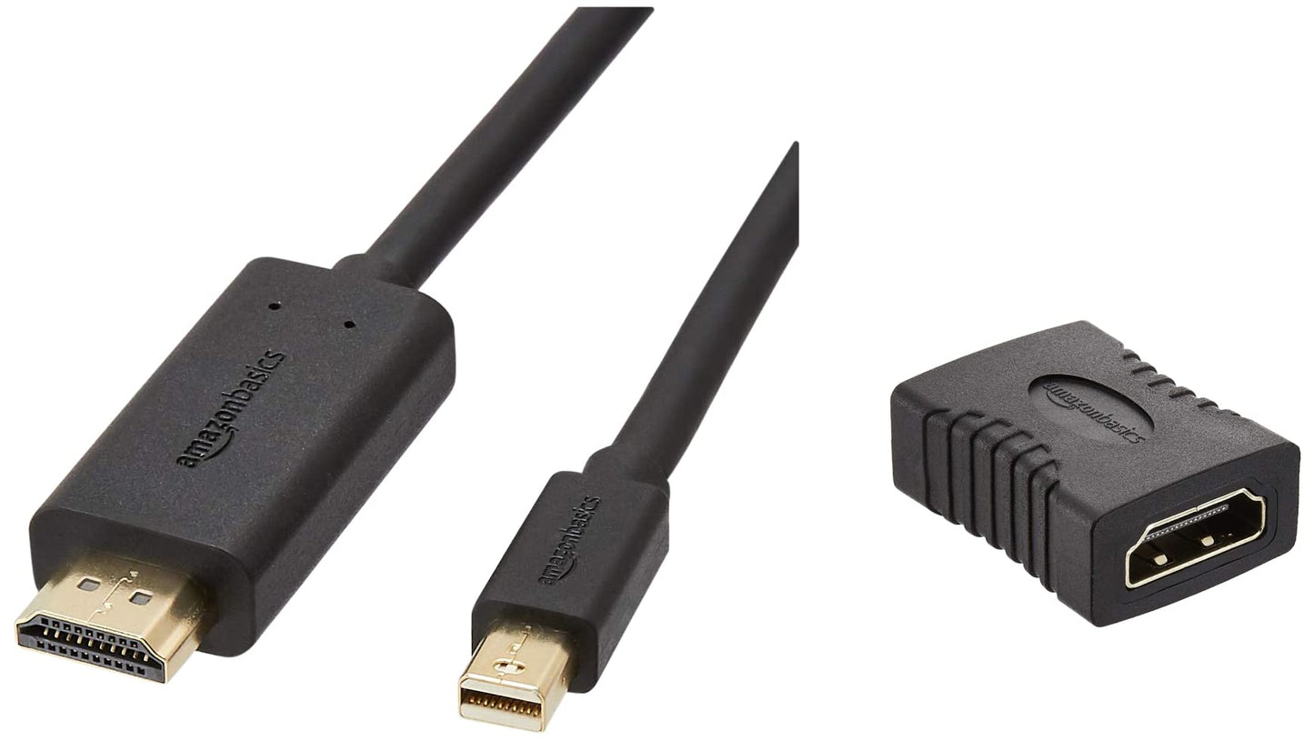 (Open Box) Amazon Basics Mini Display Port to HDMI Cable - 6 Feet, Gold & High-Speed HDMI Cable, 3 Feet - Supports Ethernet, 3D, 4K video,Black