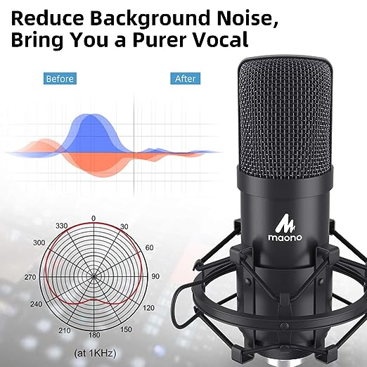 (Open Box) MAONO AU-A03 Condenser Microphone Kit Podcast Mic with Boom Arm Microphone Stand (Black)