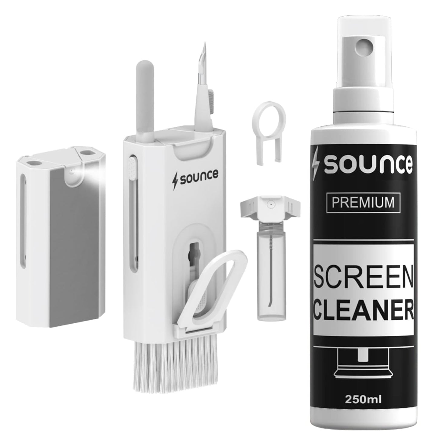 (open box)Sounce 2-in-1 Professional Screen Cleaning Kit Non-Toxic, Anti-Static for Camera, Lens, Binocular, Laptop, TV, Monitor, Smartphone, Tablet (Includes: Cleaning Liquid 500ml, Plush Microfiber Cloth)