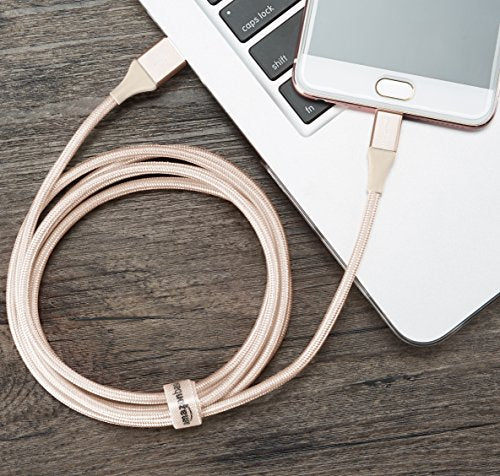 (Open Box) Amazonbasics Double Braided Nylon Micro USB Charging Cable for Android Smartphone (3 Feet, Gold)