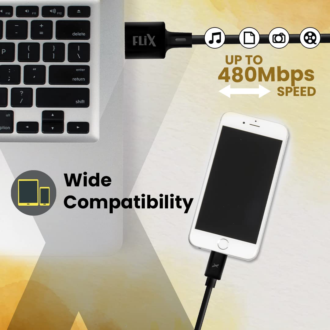 FLiX (Beetel USB to Micro USB PVC Data Sync & 2A Fast Charging Cable, Made in India, 480Mbps Data Sync, Solid Cable, 1 Meter Long USB Cable for Micro USB Devices (Black)(XCD-M11)