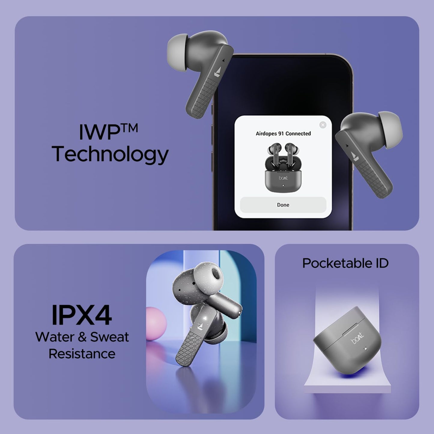 (OPEN BOX0 boAt Airdopes 91 Truly Wireless in Ear Ear Buds w/ 45 hrs Playtime, Beast Mode with 50 ms Low Latency, Dual Mics with ENx, ASAP Charge, IWP Tech, IPX4 & Bluetooth v5.3(Active Black)
