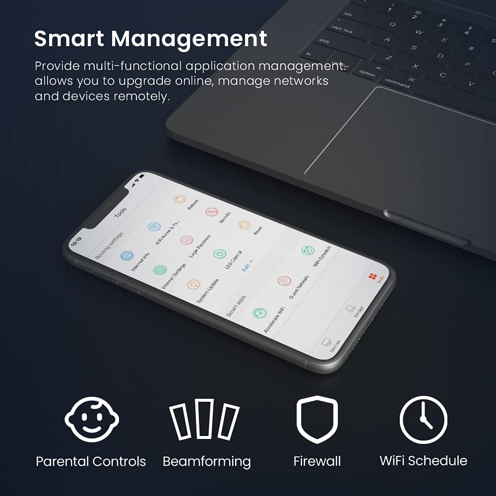 (Open Box) Tenda AC21 2100Mbps Dual Band Gigabit Wireless Router, MU-MIMO, Easy Setup, Supports Guest Network, Parental Control, Client Filter, IPv6 (Black, Not a Modem)