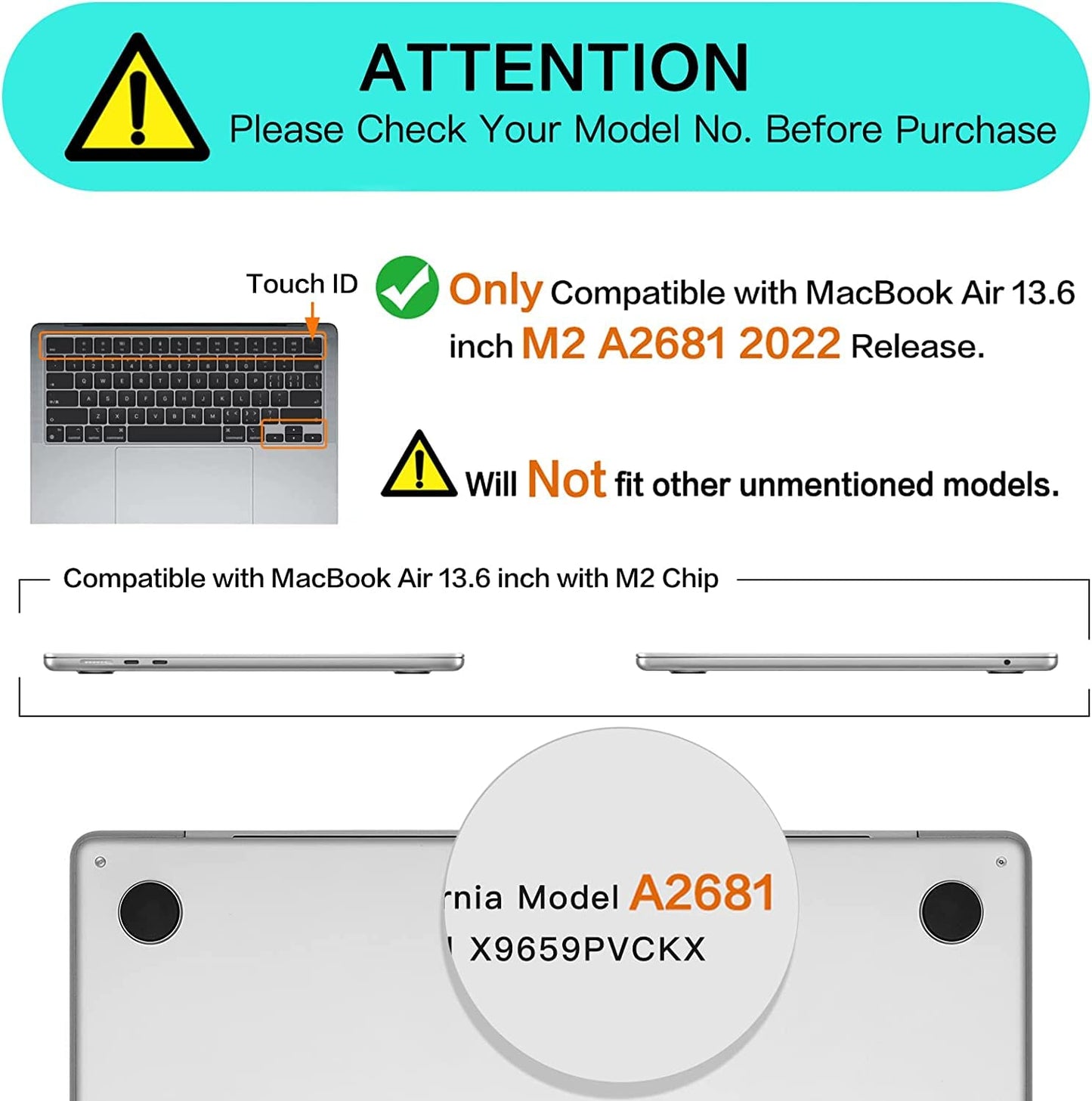 (OPEN BOX)MOCA Case for MacBook Air 13.6 inch Case 2022 2023 2024 Release M3 A3113 M2 A2681 with Touch ID,Hard Shell Case Cover (Frost Clear)