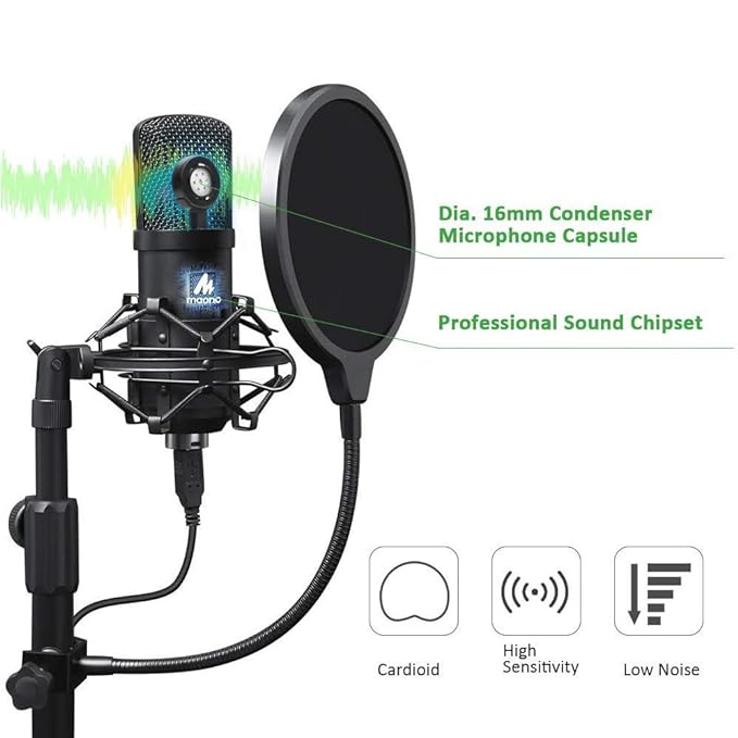 (Open Box) Maono AU-A04TC USB Condenser Podcast PC Microphone Kit with Aluminum Case