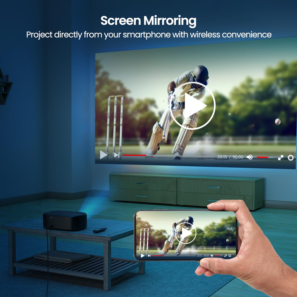 (Open Box) Portronics Beem 440 Smart LED Projector with 720p HD Resolution, Rotatable Design, Built-in Streaming Apps (Netflix, Prime Video, Hotstar), 2000 Lumens, Screen Mirroring, 3 Watts Speaker (White)