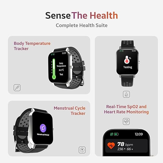 (Open Box) TAGG Verve Sense Smartwatch with 1.70'' Large Display, Real SPO2, and Real-Time Heart Rate Tracking, 7 Days Battery Backup, IPX67 Waterproof