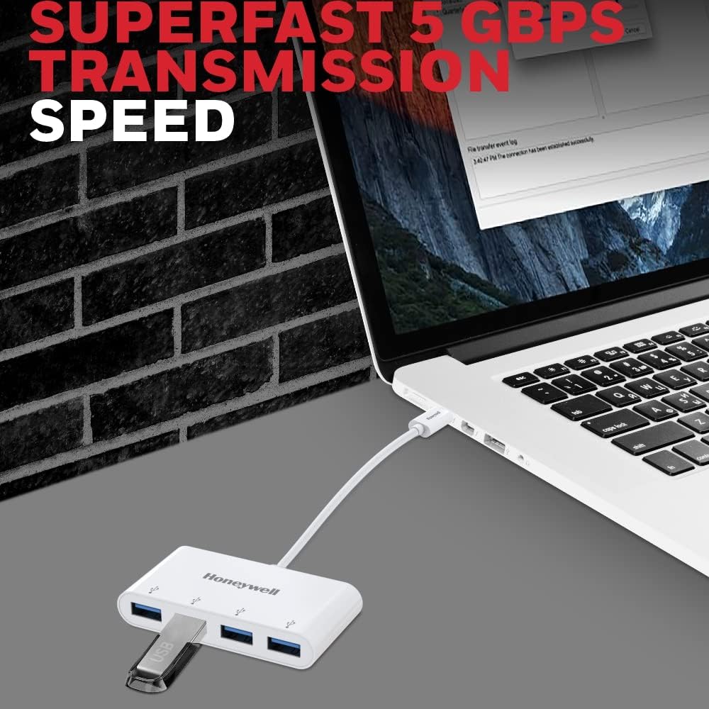(Open Box) Honeywell Newly Launched 4in1 Ultra Slim Multiport Type C Hub to 1xUSB 3.0 & 3xUSB 2.0 Ports,30cms(1 feet) Cable,DataTransfer Speed Upto 5GBPS,Universally Compatible with All USB,PC,Speaker,Laptop