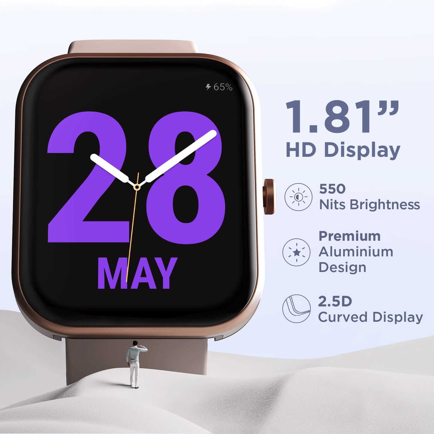(Without Box)boAt Wave Electra Smart Watch w/ 1.81" (4.5 cm) HD Display, Smart Calling w/Ultra-Seamless BT Calling Chip,20 Built-in Watch Faces,100 + Sports Modes,Menu Personalization,in-Built Games(Deep Blue)