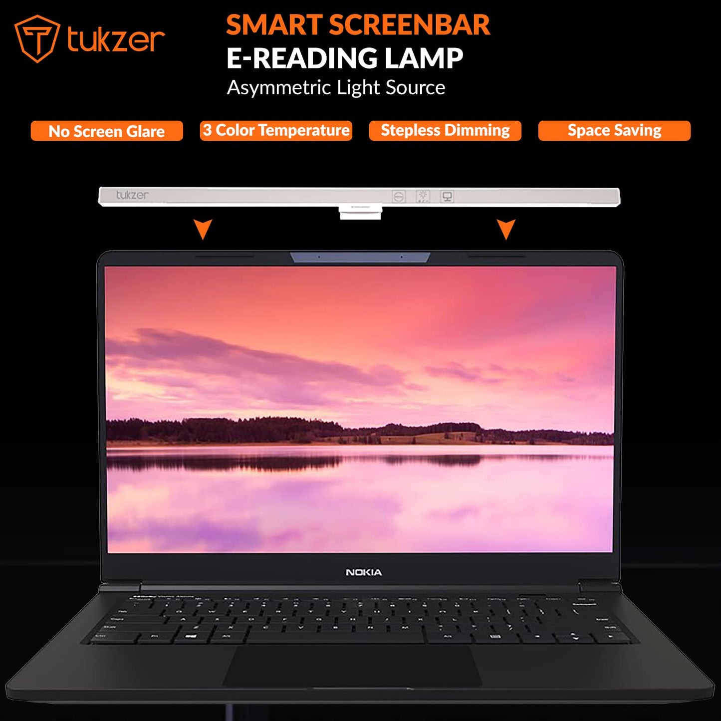 (Open Box)Tukzer 13-Inch Laptop Screen Light Bar with Smart Touch Sensor| USB Powered 5W LED E-Reading Lamp | 3 Color Temperature Modes, Stepless Dimming, 60-Min Timer, No Screen Glare Eye Health Care (Black)