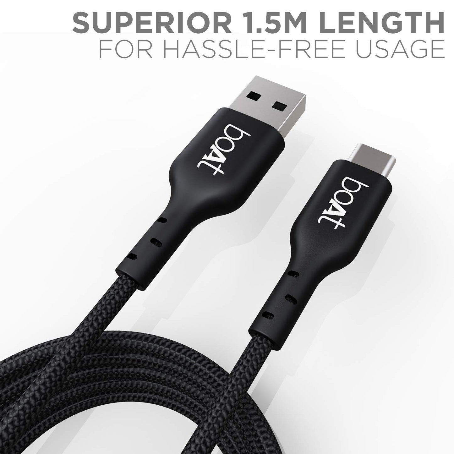 (Open Box) boAt Type C A325/A320 Tangle-free, Sturdy Type C Cable with 3A Rapid Charging & 480 Mbps Data Transmission Speed, Compatible with Smartphones & Tablets(Black)