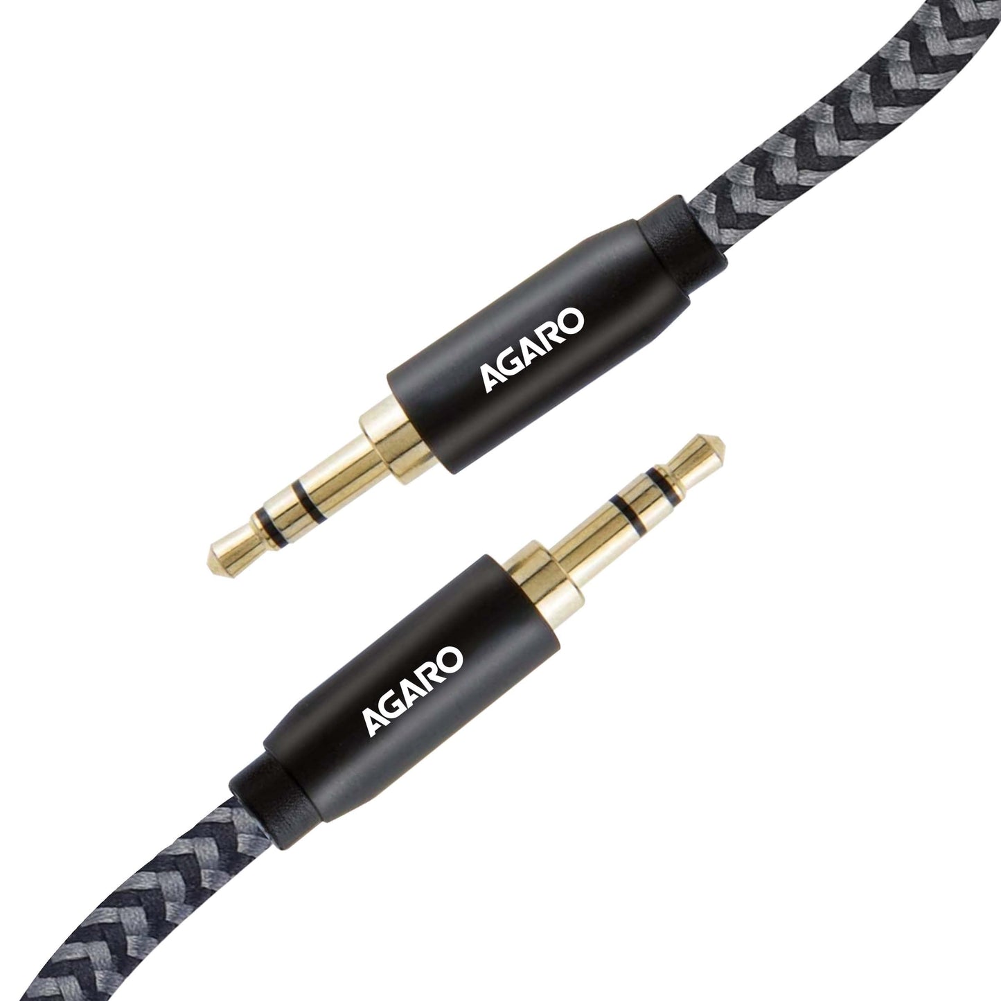(Open Box) AGARO 3.5mm Audio Cable Stereo Aux 90 Degree Right Angle Aux Cable 24K Gold Plated Male to Male Hi-Fi Sound for Car,Home Stereos,Speakers,Tablets 2M/ 200CM/ 5.6 Ft,Silver & Black,33665