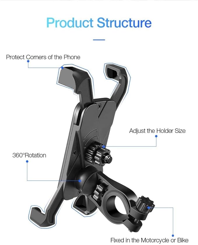(Open Box) SUNMI Bike Phone Mount Anti Shake and Stable Aluminium Silicone Cradle Clamp with 360° Rotation Bicycle Phone Mount/Bike Accessories/Bike Phone Holder -Black
