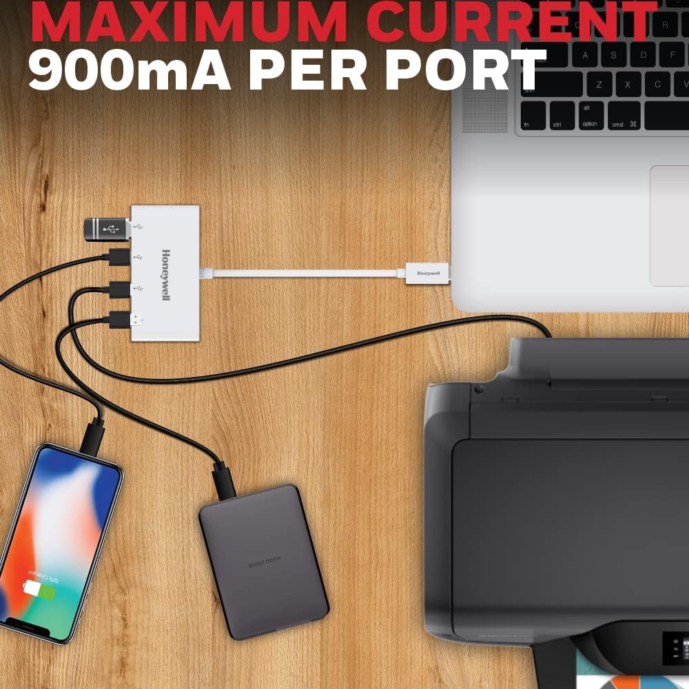 (Open Box) Honeywell Newly Launched 4in1 Ultra Slim Multiport Type C Hub to 1xUSB 3.0 & 3xUSB 2.0 Ports,30cms(1 feet) Cable,DataTransfer Speed Upto 5GBPS,Universally Compatible with All USB,PC,Speaker,Laptop