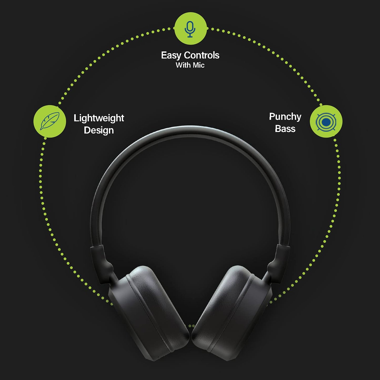 (Without Box) EDICT by Boat DynaBeats EWH01 Wireless Bluetooth On Ear Headphone with Mic (Black)