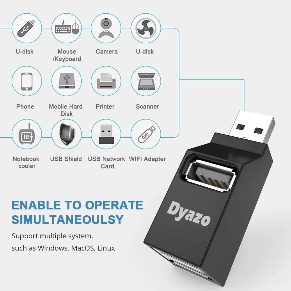 (Open Box)Dyazo 3-Port USB Data Hub High Speed Splitter Plug/Box/Adapter Expansion, Small, Compact, Universal Data Transfer, Wide Compatibility: Windows, Mac OS (Black)