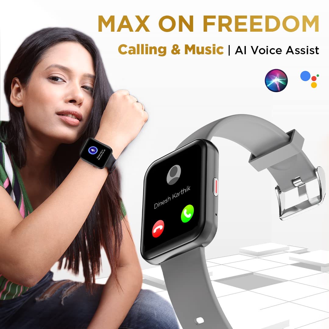 (Open Box) GIZMORE Gizfit Blaze Max 1.85" IPS Display with 240 x 280 px | 450 NITS Brightness BT Calling Edge to Edge Display, Voice Assistance, Bluetooth Smartwatch (Gray)