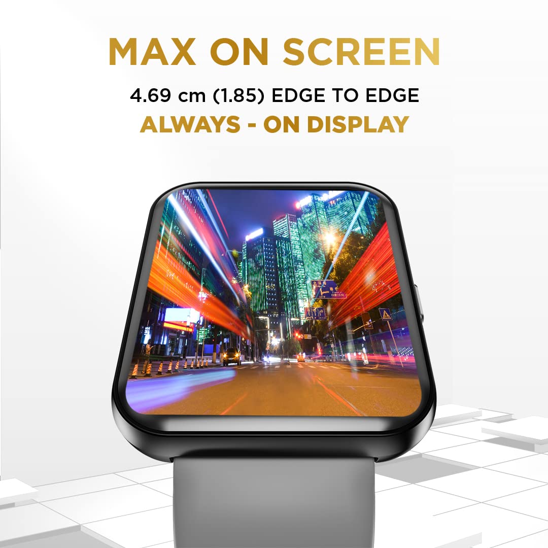 (Open Box) GIZMORE Gizfit Blaze Max 1.85" IPS Display with 240 x 280 px | 450 NITS Brightness BT Calling Edge to Edge Display, Voice Assistance, Bluetooth Smartwatch (Gray)