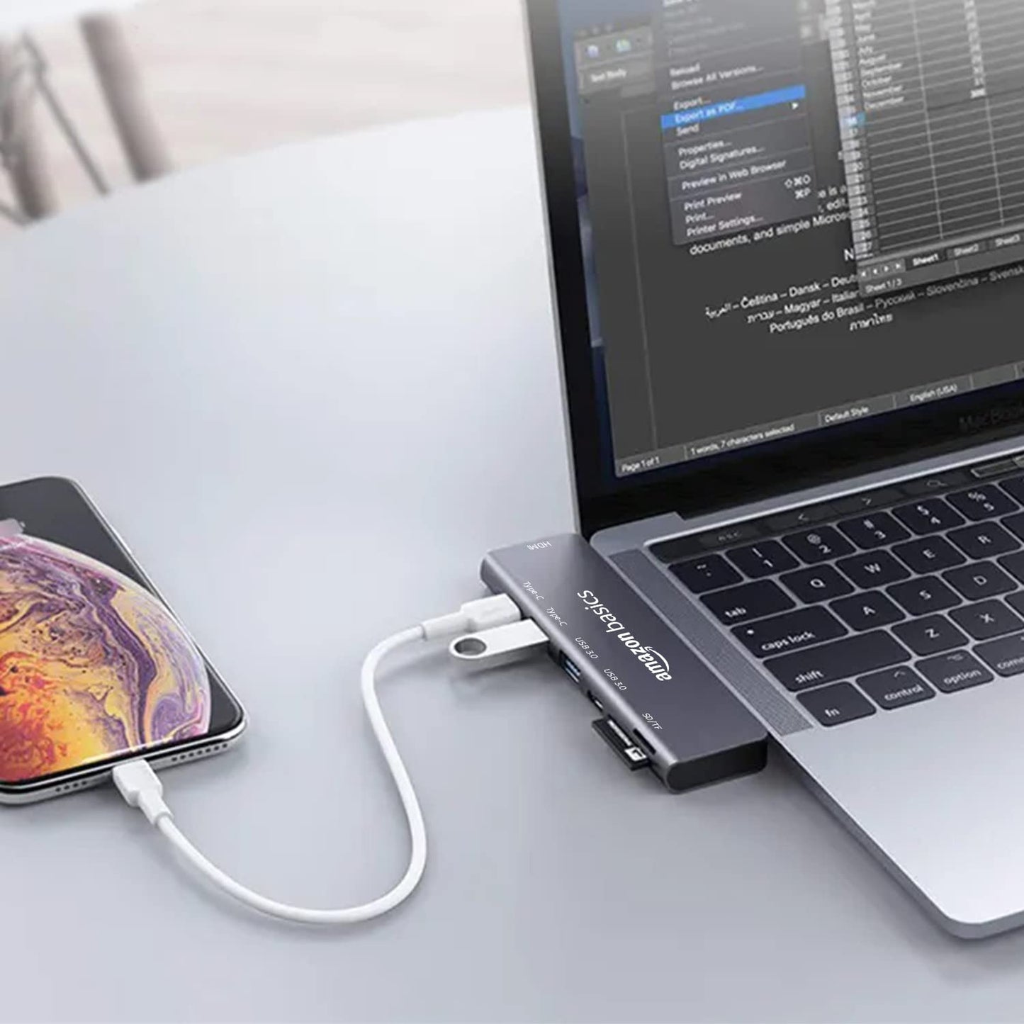 (Open Box) Amazon Basics USB-C Hub Dock 8-in-1 HDCP Aluminium Type-C Adapter with 4K HDMI Port, Ethernet 100mbps Port, USB 3.0 Port, USB-C Power Delivery, TF/SD Card Reader, Mac & Windows USB-C Devices