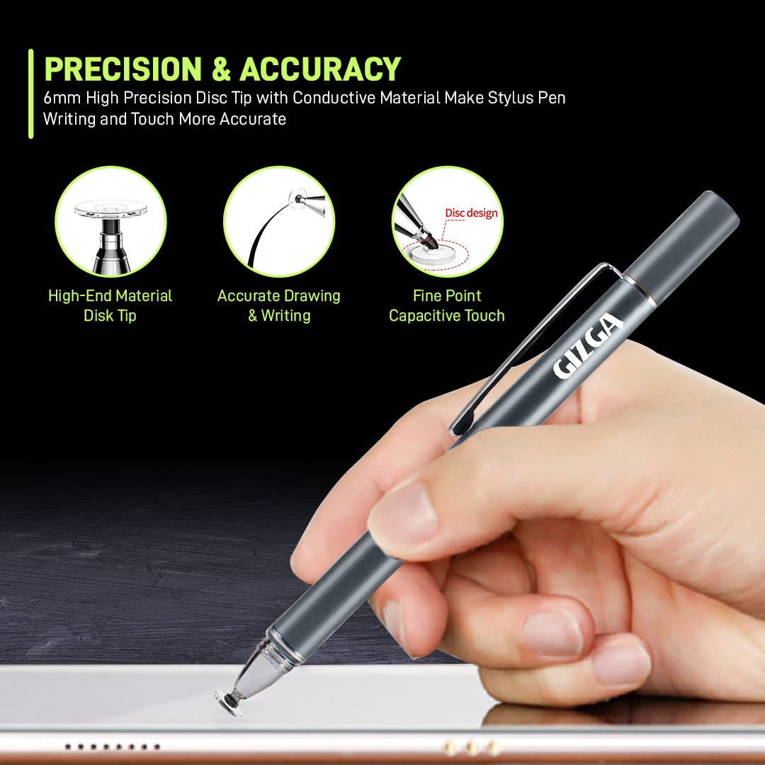 (OPEN BOX )GIZGA Capacitive Stylus Pen for Smartphone/Tablet/iPad/Pro/Air/iPhone/iOS/Android/All Touch Screens Devices| Fine Point Disc Tip, Lightweight Aluminum Body Magnetic Cap Drawing Writing (Grey