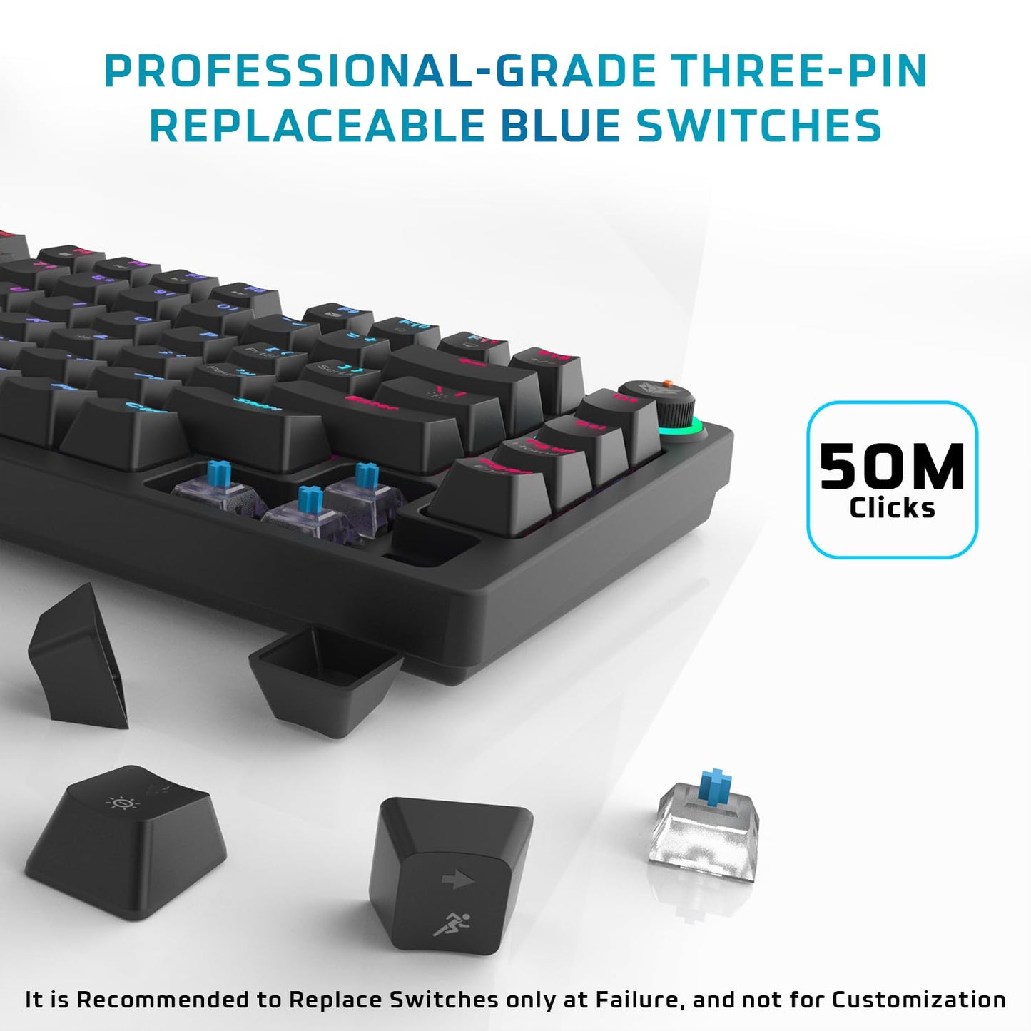 (Open Box) EvoFox Katana X2 TKL Mechanical Gaming Keyboard | 3โPin Replaceable Clicky Blue Switches, Dynamic Backlighting, All Keys AntiโGhosting, Volume Knob, Copilot, Xbox Gamebar, Screenshot & More (Black)
