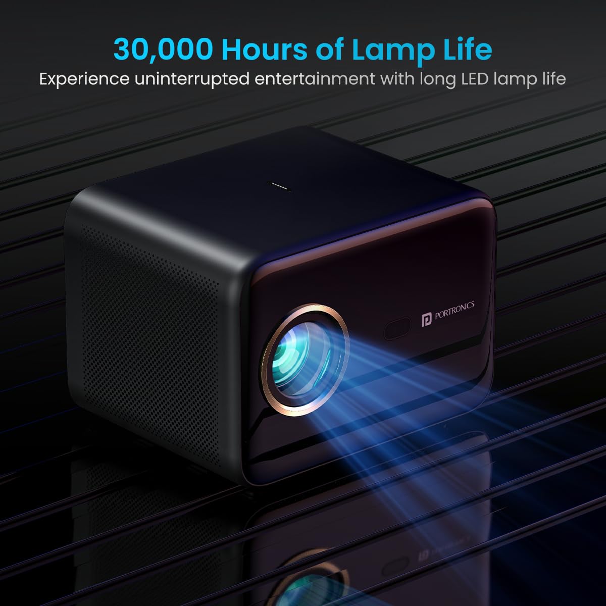 (Open Box) Portronics Beem 440 Smart LED Projector with 720p HD Resolution, Rotatable Design, Built-in Streaming Apps (Netflix, Prime Video, Hotstar), 2000 Lumens, Screen Mirroring, 3 Watts Speaker (White)