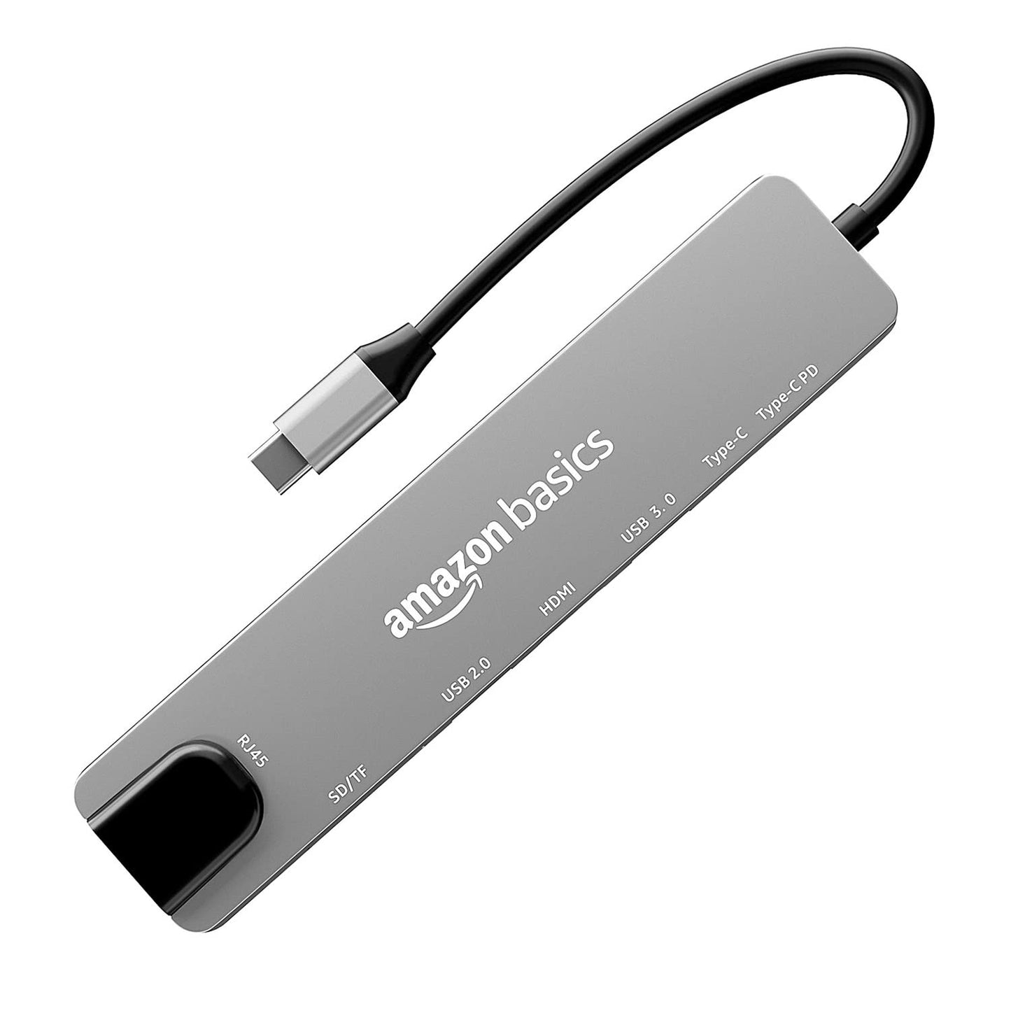 (Open Box) Amazon Basics USB-C Hub Dock 8-in-1 HDCP Aluminium Type-C Adapter with 4K HDMI Port, Ethernet 100mbps Port, USB 3.0 Port, USB-C Power Delivery, TF/SD Card Reader, Mac & Windows USB-C Devices
