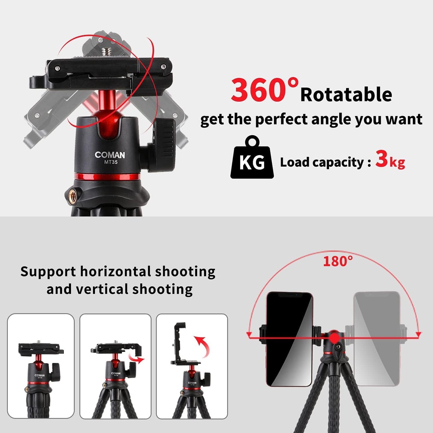 (Open Box) Adofys 70” Aluminium Camera Tripod with Travel Bag and Phone Holder |Operating Height: 70 inch | Maximum Load Capacity up to 5kg | Compatible with All Cameras, Cell Phones, Projector, Webcam