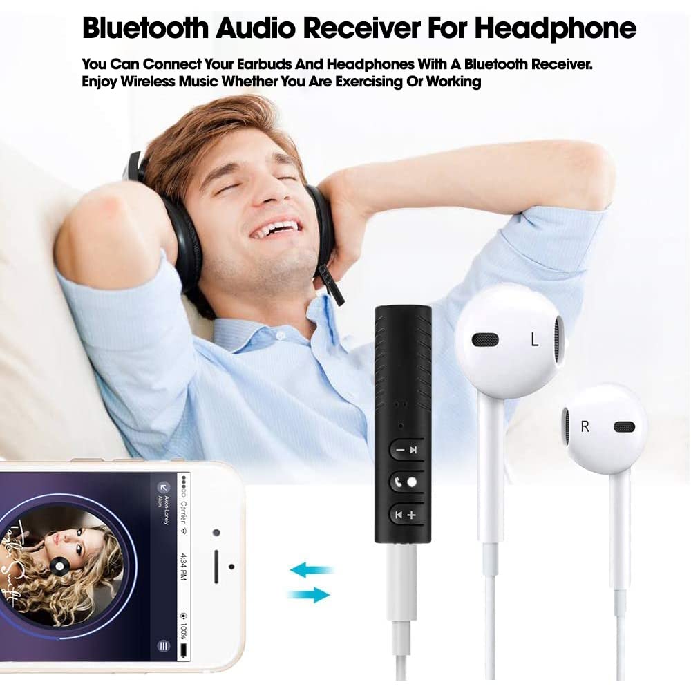 (Open Box) Sounce Bluetooth 5.0 Receiver for Car, Noise Cancelling Bluetooth AUX Adapter, Bluetooth Music Receiver for Home Stereo/Wired Headphones/Hands-Free Call, 16H Battery Life