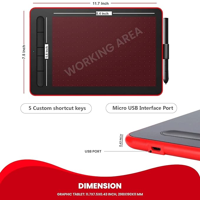 (Open Box) RTSY WP9620 Graphic Tablet (8.4 x 5.6 inch) Battery Free, 6 Nibs,8192 Levels of Pressure Sensitivity Graphics Drawing Tablet Compatible with Windows & Mac & Android OS