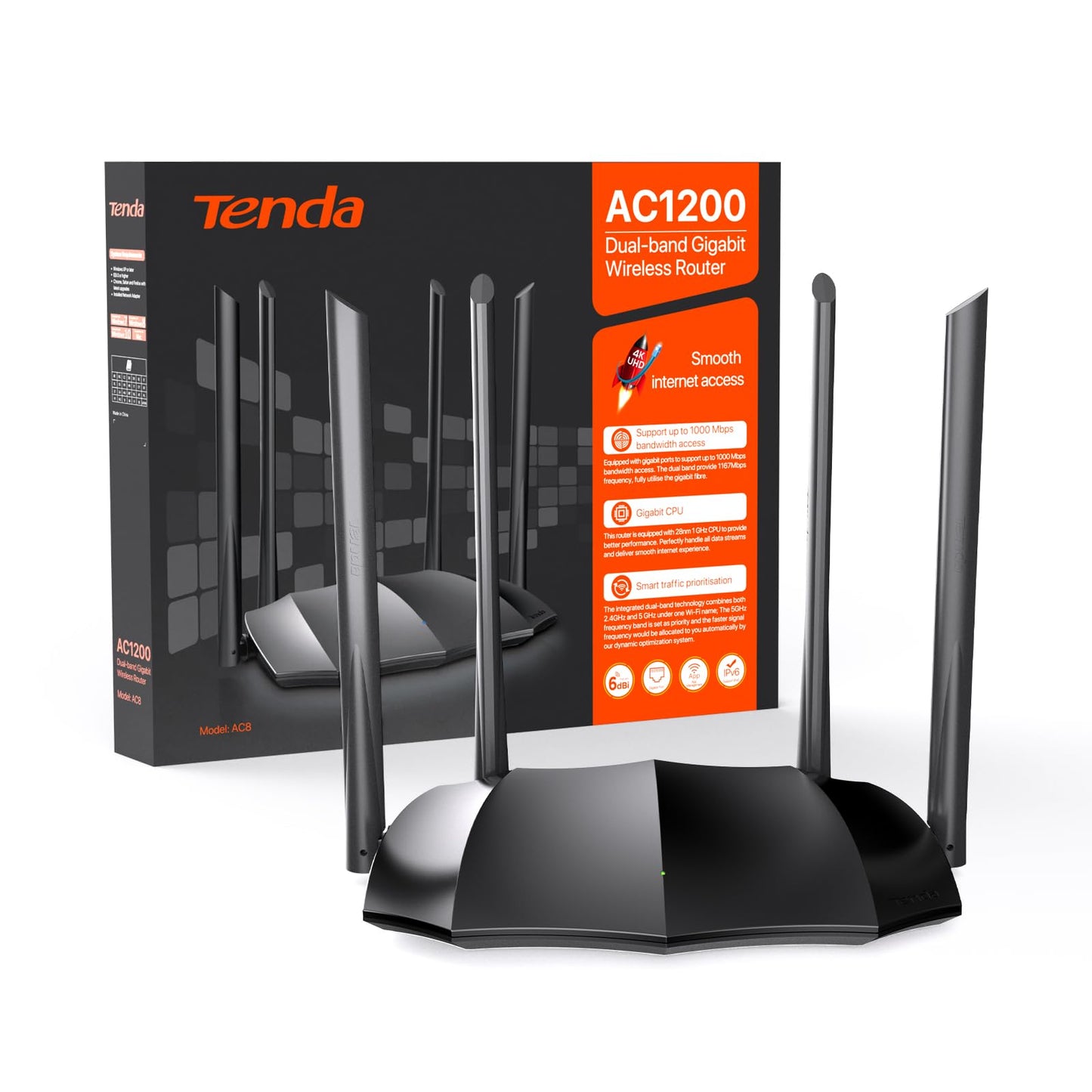 (Open Box) Tenda AC21 2100Mbps Dual Band Gigabit Wireless Router, MU-MIMO, Easy Setup, Supports Guest Network, Parental Control, Client Filter, IPv6 (Black, Not a Modem)
