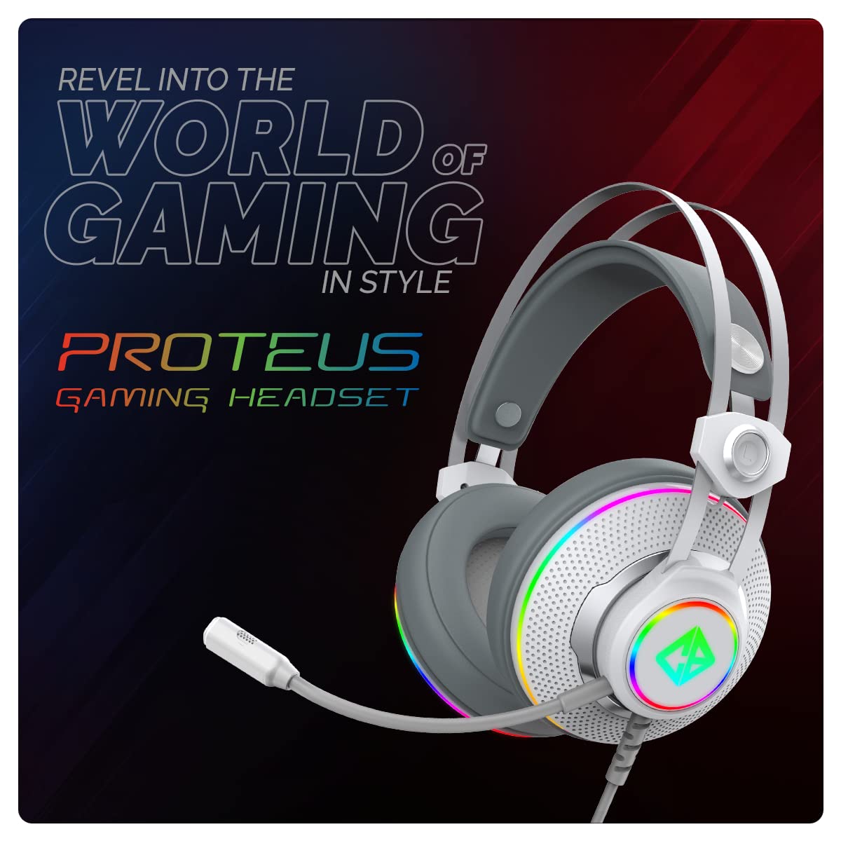 (Open Box)Cosmic Byte Proteus Headset Dual Input USB and 3.5mm, 7.1 Surround Sound, RGB LED, ENC Microphone, Memory Foam Earcushions, Windows Software (White)