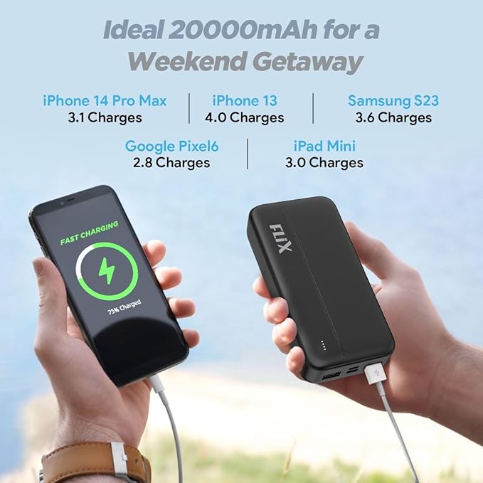 (Open Box) FLiX(Beetel) Just Launched UltraCharge 20,000mAh QCPD Power Bank,USB C/B Input,Tripple output 22.5W High-Speed Power Delivery