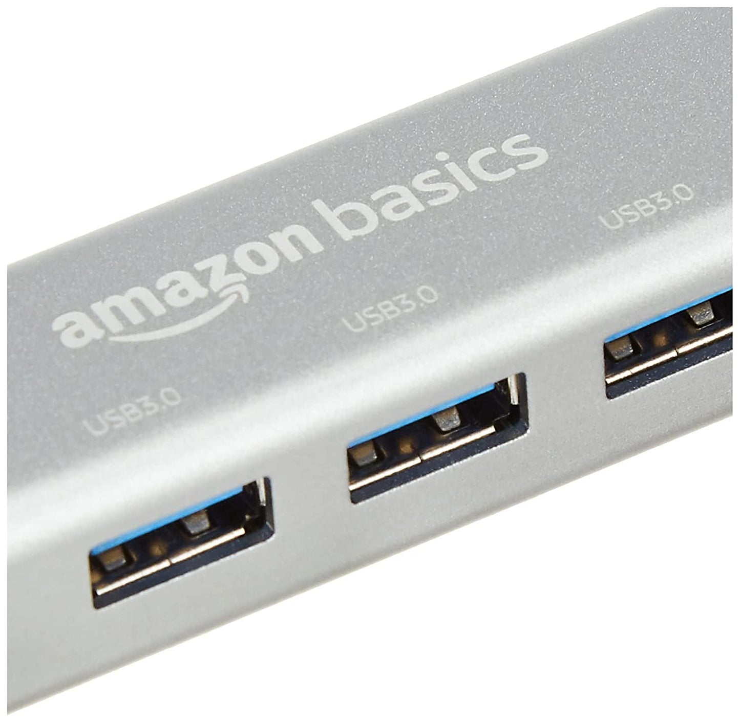 (Open Box) Amazon Basics 4 Port Superspeed USB 3.0 Hub with Charging Function and 15 CM Built-in Cable (Grey)
