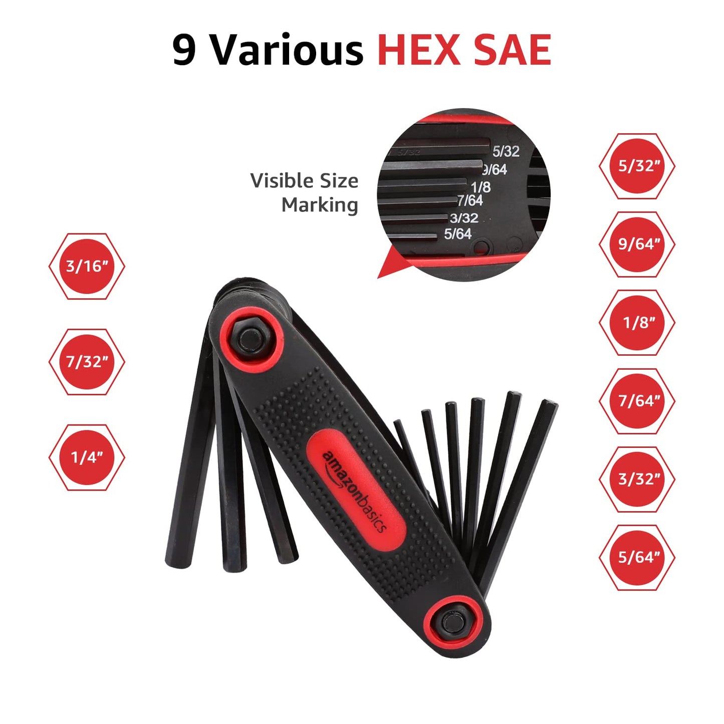 (Open Box) amazon basics Folding Hex Key Set - 3-Pack, Metric/SAE/TORX