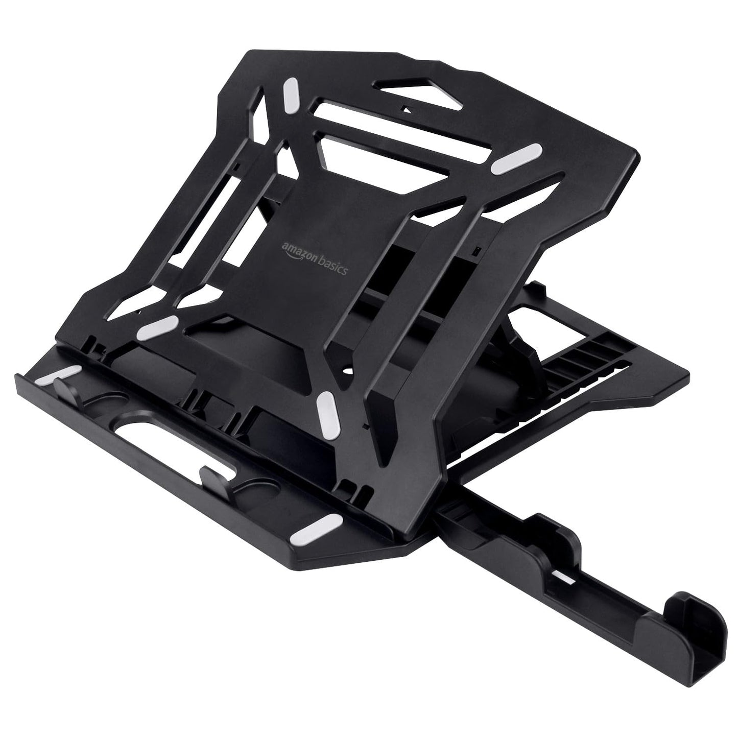 (Open Box) amazon basics 2-in-1 Laptop and Mobile Stand, Ergonomic, Adjustable Height, Anti-Slip Base, Heat Dissipation, Portable, Lightweight, Compatible with All Laptops Up to 15.6" (Abs, Black)