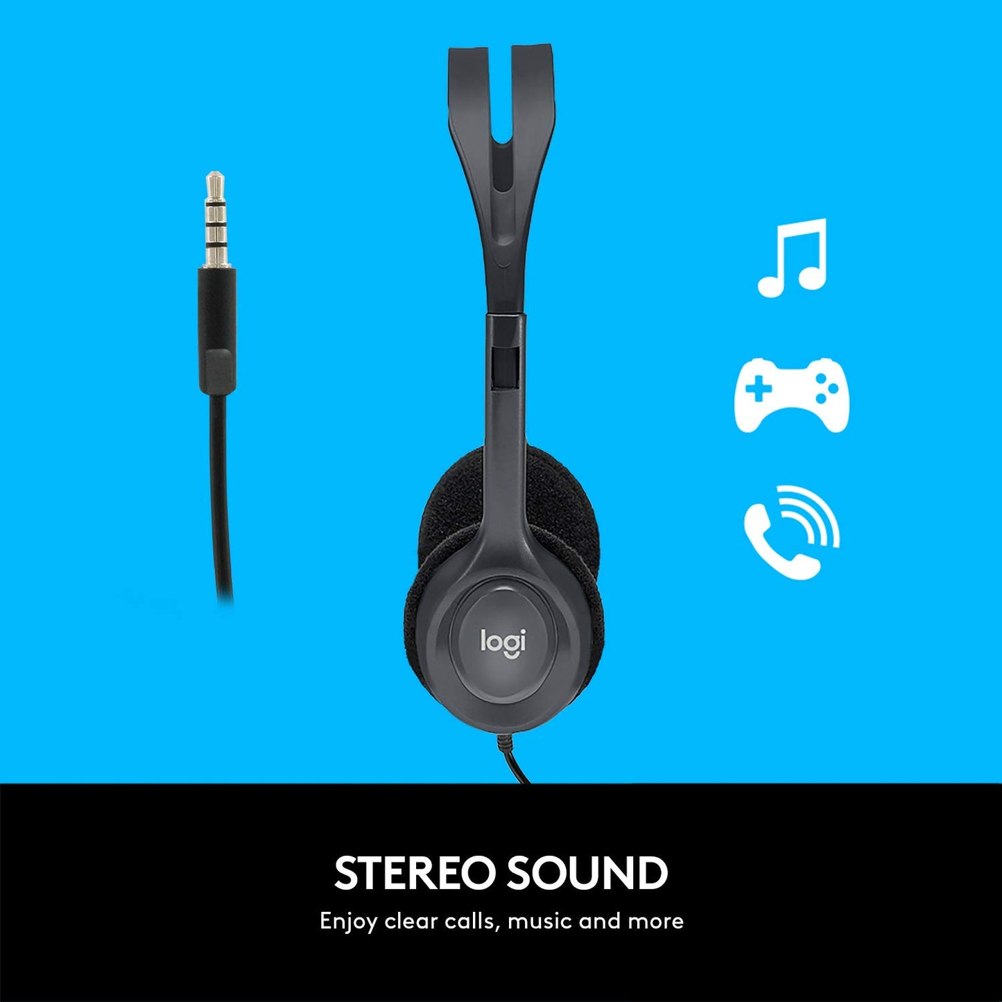 (Open Box) Logitech H111 Wired On Ear Headphones With Mic Black