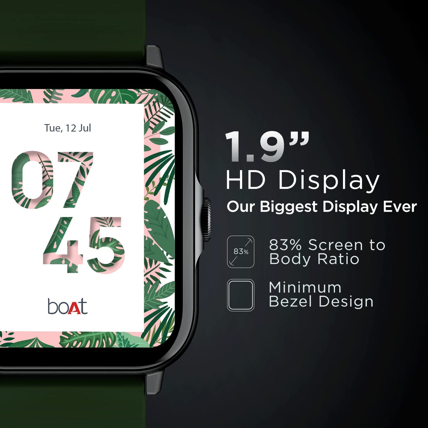(Open box)boAt Wave Ultima Max Smart Watch w/ 1.9" & 2.5D Curved Display, Wireless Charging w/Upto 10 Days Battery Life, Multiple Watch Faces, HR & SpO2 Monitoring, 25 Sports Modes, IP68(Olive Green)