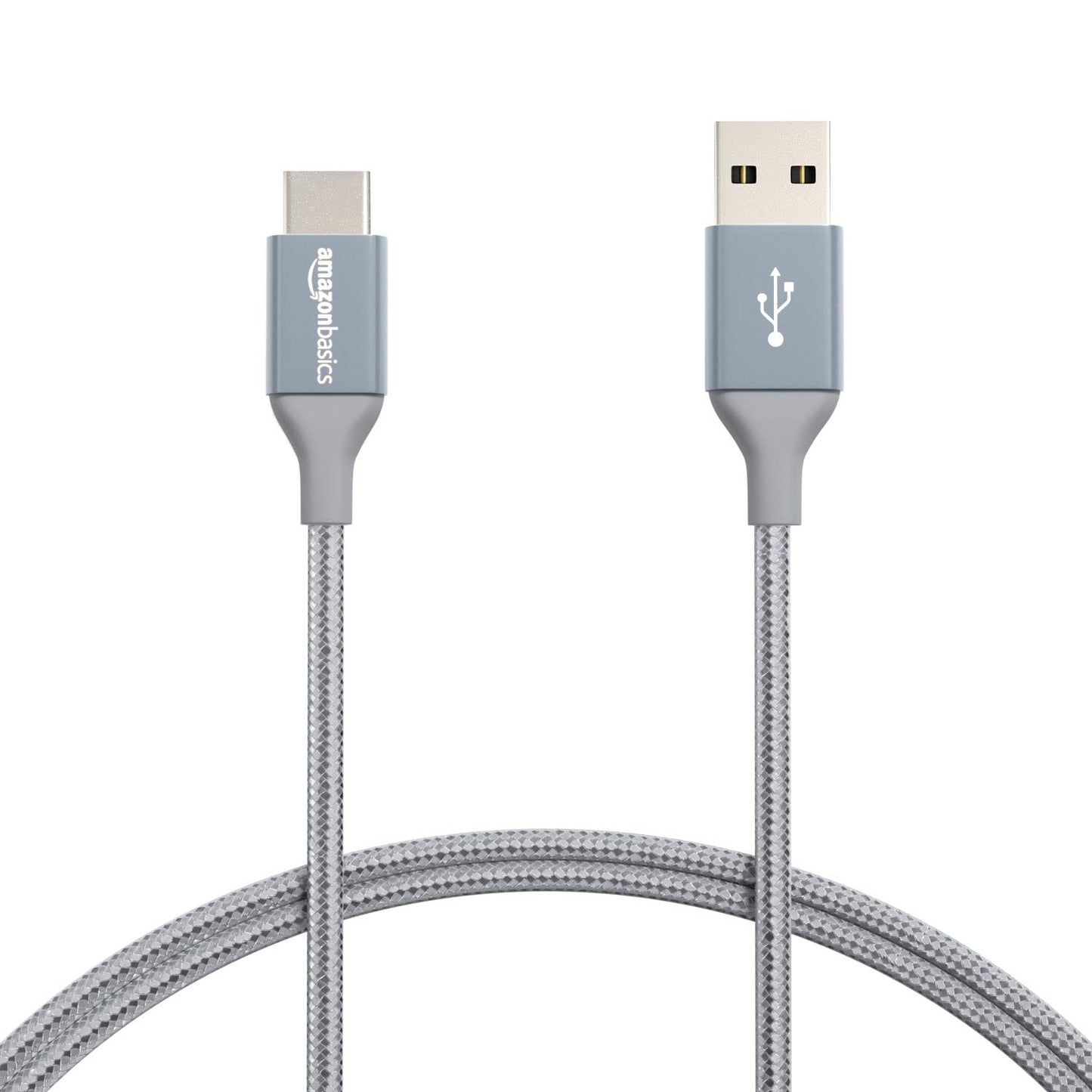 (Open Box) mazon Basics Double Braided Nylon USB Type-C to Type-A 2.0 Male Cable for Laptop, 3 feet, Dark Grey