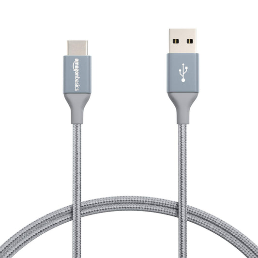 (Open Box) mazon Basics Double Braided Nylon USB Type-C to Type-A 2.0 Male Cable for Laptop, 3 feet, Dark Grey