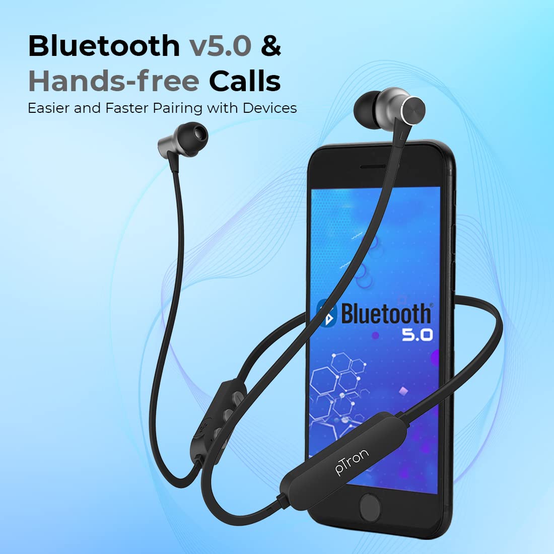 (Open Box) pTron Bassfest Plus Magnetic in Ear Bluetooth 5.0 Wireless Headphones with Mic, Stereo Sound with Bass, IPX4 Water & Sweat Resistant, Voice Assistance, Ergonomic & Lightweight - (Black & Grey)