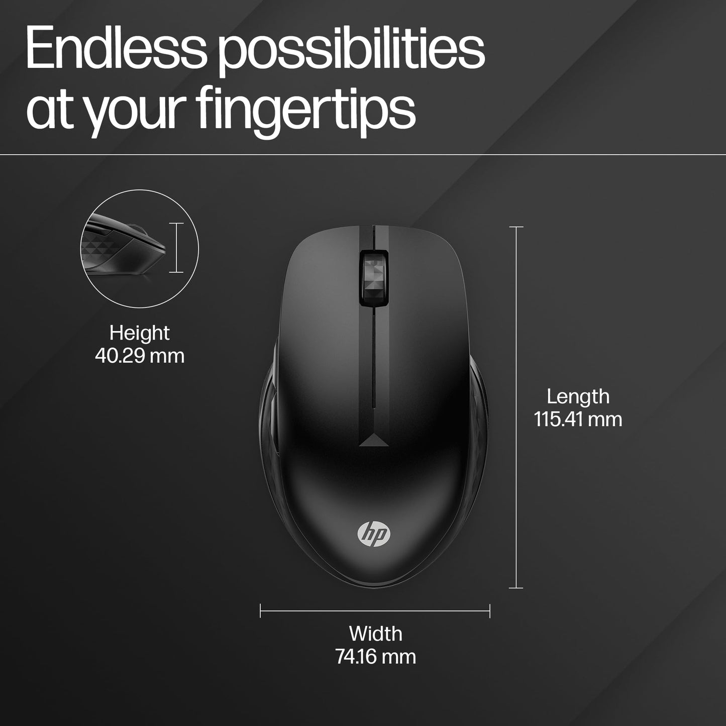 (Open Box) HP 430 Multi-Device Bluetooth Wireless Mouse with 4 Programmable Buttons/ 800 DPI - 4000 DPI/Fast Scrolling/Compatibility to Windows, macOS, Chrome OS/Black, 3 Years Warranty