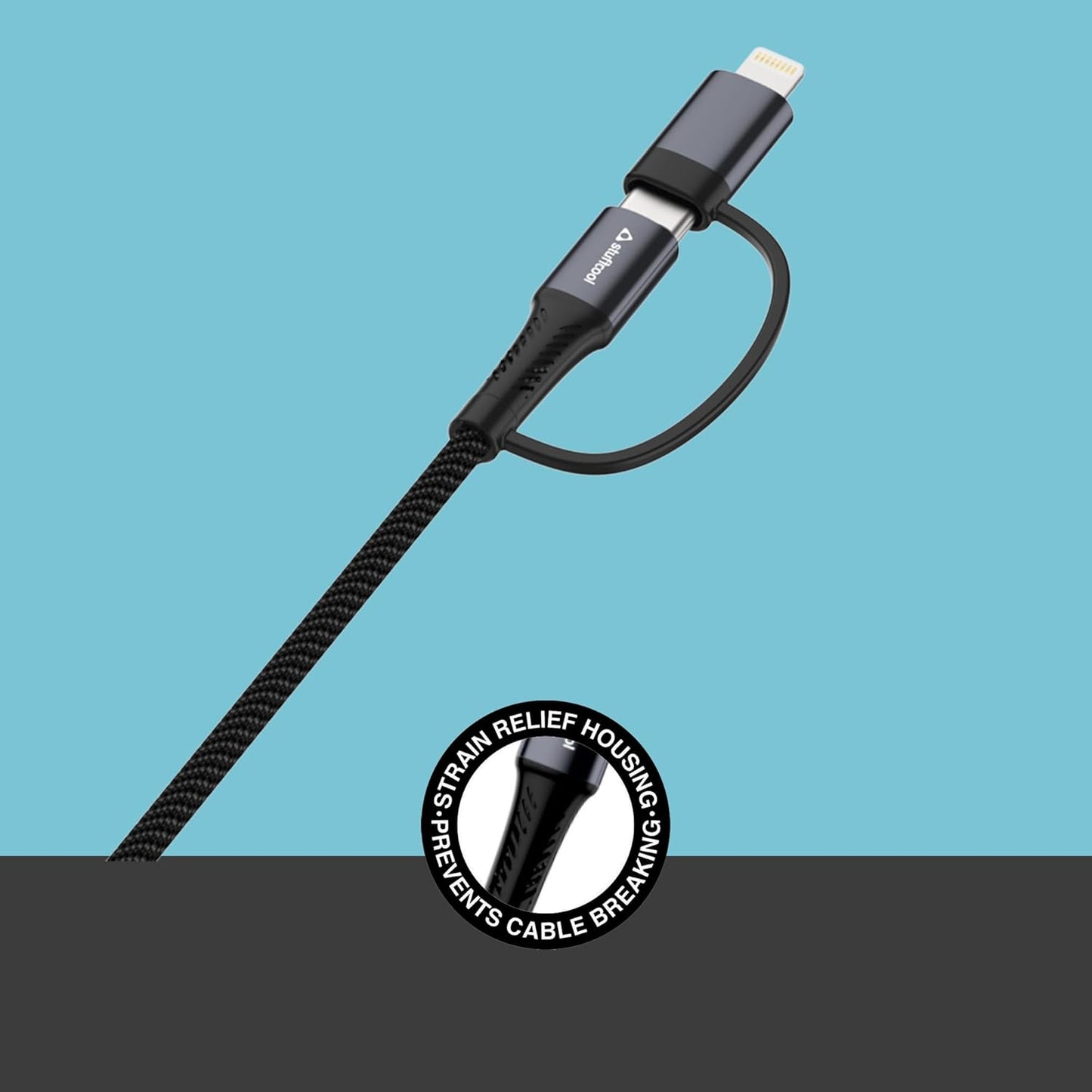 (Open box) Stuffcool Quad 4 in 1 Cable 65W PD USB to Lightning, USB to Type-C, Type-C to Lightning & Type C to Type-C Sync and Charge Nylon Braided Fast Charging Cable Compatible with iPhone 12/13/14, 1m 3 Feet