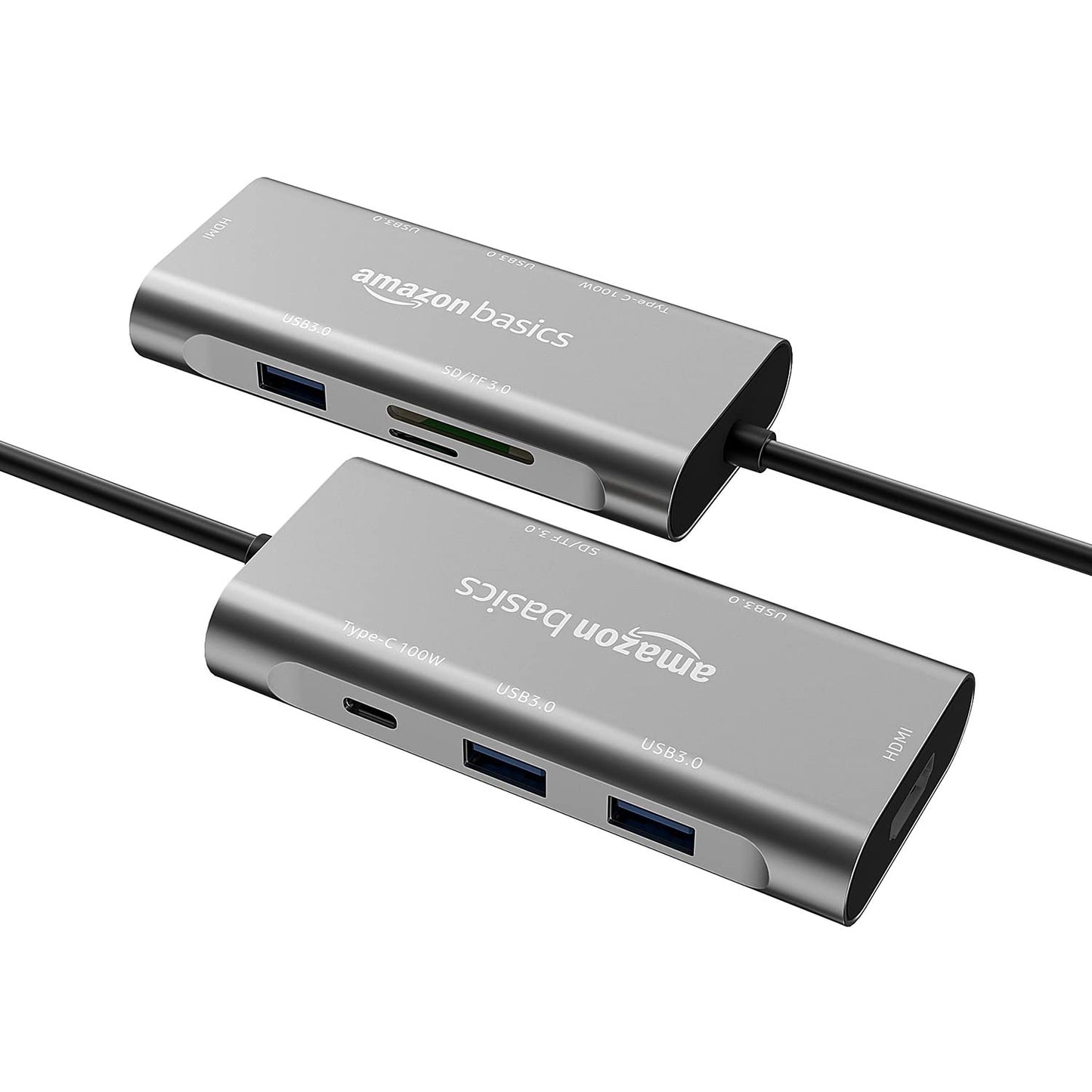 (Open Box) Amazon Basics USB-C Hub Dock 8-in-1 HDCP Aluminium Type-C Adapter with 4K HDMI Port, Ethernet 100mbps Port, USB 3.0 Port, USB-C Power Delivery, TF/SD Card Reader, Mac & Windows USB-C Devices